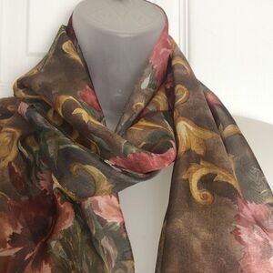 Rich Floral Breezy, Sheer, Earthy Color Scheme Elegant Oblong Scarf